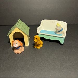 Fisher Price Loving Family Dog House, Porch Rocker, Cat, Dog 1990’s Lot Of 4+